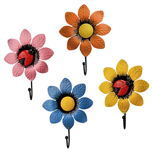 Jruizhp Beautiful Mixed-Color Flower Decorative Wall Hooks, 4Pcs Cute Iron Flower Robe & Towel Hooks, Coat Wall Hook For Bedroom, Bathroom, Shower And Home Decoration #TOP6