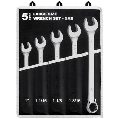 Large SAE Wrench Set - 6-Piece, 15/16" To 1-1/4", 12-Point Chrome Vanadium Steel With Rolling Pouch