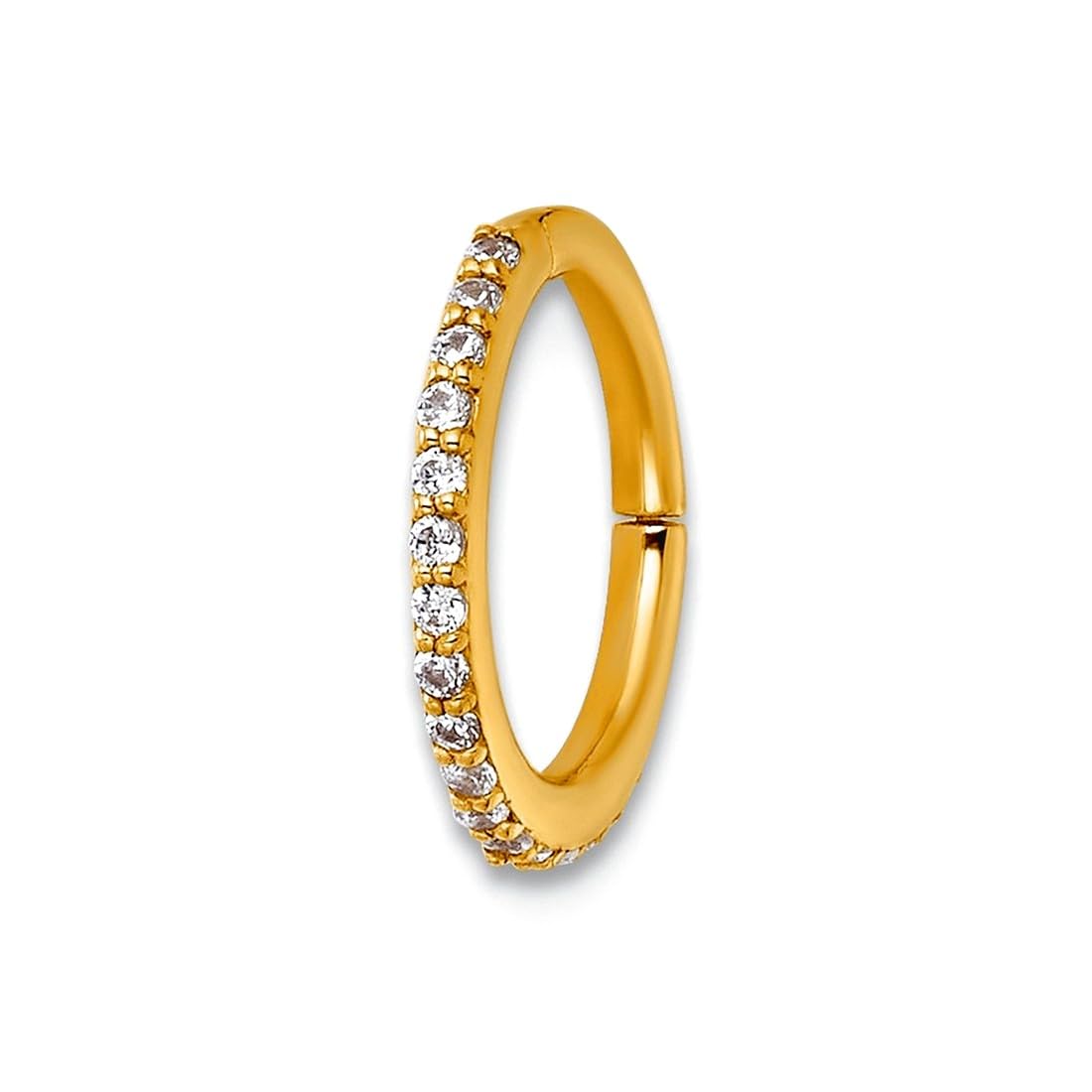 Knorpelring aus 14 Karat massivem Gold, 16 Gauge, polierter Zirkonia, simulierter Diamant, 9,0 mm, aufklappbarer Knorpelring, Schmuckgeschenk für Mutter, One Size, Zirkonia Edelstein Metall, Zirkonia