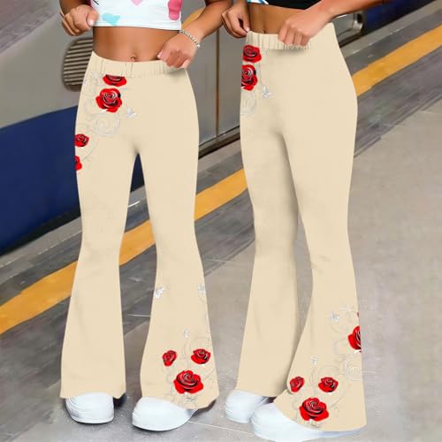Pantalones de yoga de cintura alta elástica y corte acampanado con estampado floral 4