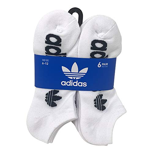adidas Men's Originals Trefoil 6 Pack No Show Socks, (Shoe Size 6-12) (White)