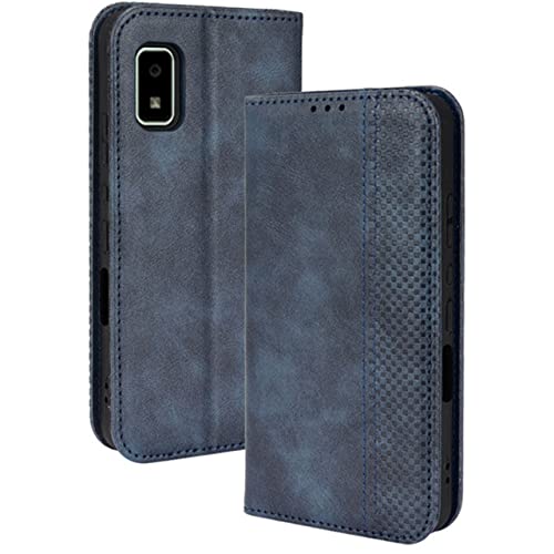 AQUOS wish2 ケース 手帳 チェック柄 合革 レトロ 手帳 ケース SH-51C wish SHG06 SH-M20 ネイビー