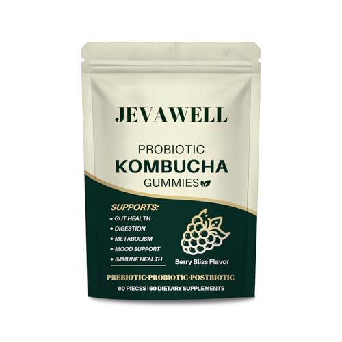 JEVAWELL Kombucha Gummies Supports Digestive Health & Gut Balance Daily Wellness Formula 60 Gummies