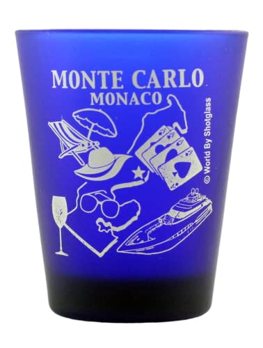 World By Shotglass Monte Carlo Monaco Cobalt Blue Frosted Shot Glass