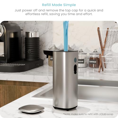 Image of Home Zone Living Liquid Hand Soap Dispenser with Automatic Sensor | Stainless Steel Cover, Adjustable Output and Refillable Pump for Kitchen and Bathroom Sinks