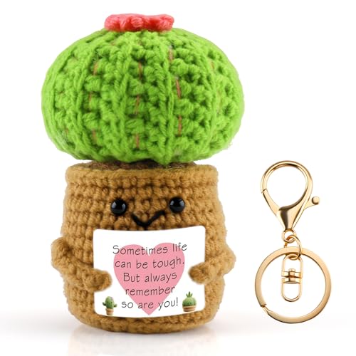 Foydream Cactus Positivo con Portachiavi, Positive Pocket Hug Cactus Positive Bambola, Regalo Originale e Divertente, Incoraggiamento Compleanno per Sorella Amiche Famiglia Collega