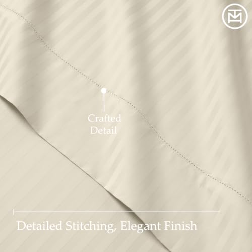 Image of Threadmill 600TC Cotton Full Sheet Set, Sateen, Damask Stripe, Ivory
