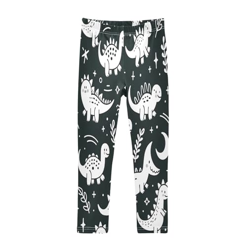 Bolaz Toddler Girls Leggings Printed Yoga Pants Leggings Cute White Lined Dinosaur for Kids