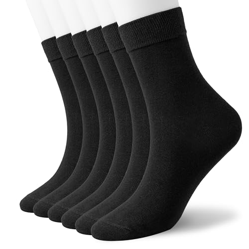 Thin Cotton Crew Socks for Women - 6 Pairs, Above Ankle, Soft Bootie Socks, Size 5-9