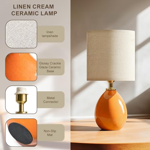Image of Dawnwake 18.5 inch Table Lamp Set of 2 for Living Room Bedroom, Bedside Lamps for Night Stands, Desk Nightstand Lamp Dimmable, Modern Linen Cream Ceramic Lamps (Orange)