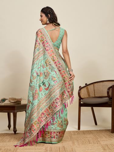Aahlyo sea green pure silk saree in pure silk – image 4