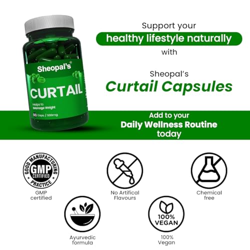 Image of Sheopals Curtail Ayurvedic Capsules for Healthy Weight Management | Herbal Formula with Triphala, Ajwain, Punarnava, Ashwagandha, Jaiphal, Tejpatta & Lavang | Digestive & Metabolism Support | 60 Capsules