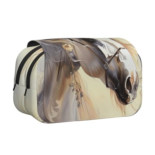 YKLJG Trousse à crayons avec 2 compartiments à fermeture éclair - Grande capacité - Pour l'école, les voyages et le bureau, Cheval mignon., Taille unique, Cartable