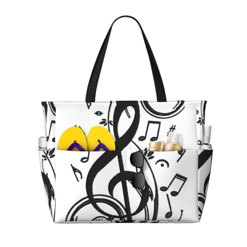 Sac de plage notes de musique pour femme grand format avec poignées