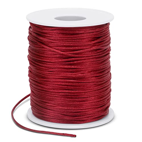 LEREATI Cordón de satén de 1,5 mm x 100 m, hilo de nailon, hilo de seda de cola de rata, cuerda de joyería para hacer pulseras, collares, nudos chinos, manualidades (rojo)