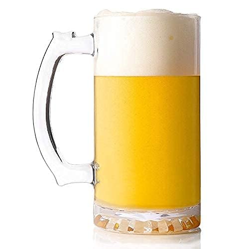 Image of PrimeWorld 500 ml Classic Simple Chic Beer Set of 2 Pcs Strong Glass Mug with Handle, Steins, Freezable Beer Glasses,Everyday Drinking Glasses, Cocktail Glasses Clear