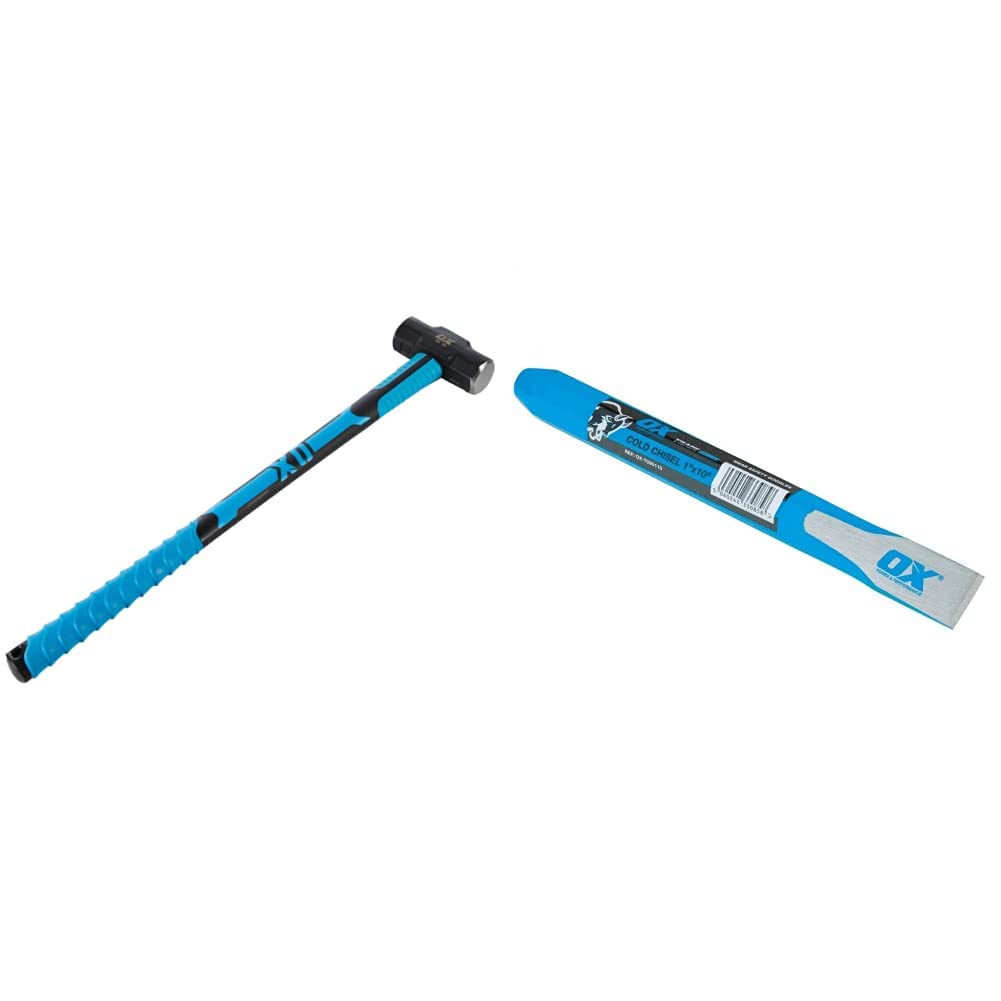 OX OX-T081510 Hammer - Sledgehammer with Fibreglass Handle - Forged and Induction Hardened Hammerhead - 10 lb/4.5 kg & OX OX-T091206 Trade Cold Chisel - ½" X 6" / 13mm x 150mm