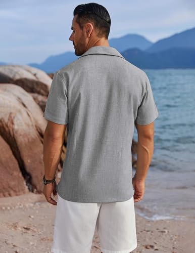 Image of COOFANDY Men's Button Down Shirts Short Sleeve Casual Shirts Summer Beach Linen Shirts with Pocket