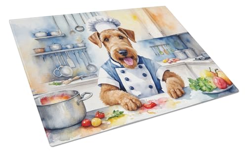Caroline's Treasures DAC6181LCB Airedale Terrier The Chef Glass Cutting Board Decorative Tempered Glass Kitchen Cutting and Serving Board Large Size Chopping Board