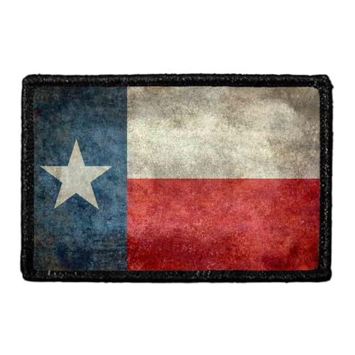 Texas State Flag - Distressed - Color Morale Patch | Hook and Loop Attach for Hats, Jeans, Vest, Coat | 2x3 in | by Pull Patch