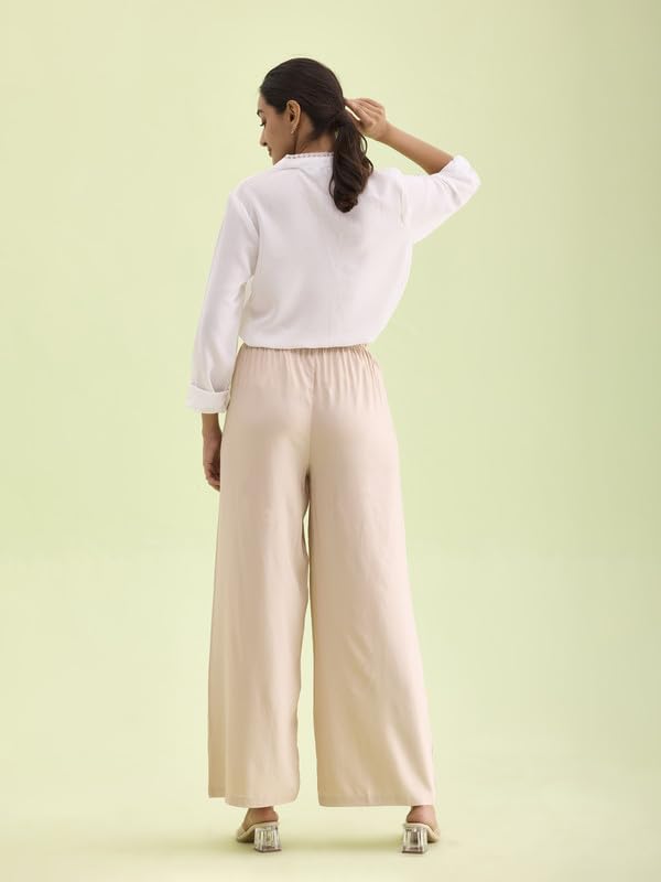 Image of GO COLORS Soft Viscose Basic Palazzo Full Length for Women| Breathable, Mid Rise, Relaxed Fit