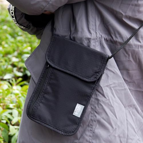 AMSGANK Pochette Tour de Cou Voyage, Portefeuille de Cou avec Bloqueur RFID Imperméable Sac de Passeport Femme Homme, pour Argent Billet Cartes Clés Éléphone (Noir) – vue 4