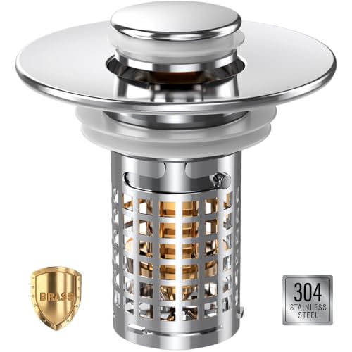 Image of Sink Stopper Hair Catcher, Pop-up Sink Drain Strainer with Removable Stainless Steel Strainer Basket Hair Catcher, Bathroom Sink Strainer for Bathroom Sink Stopper (1PCS)