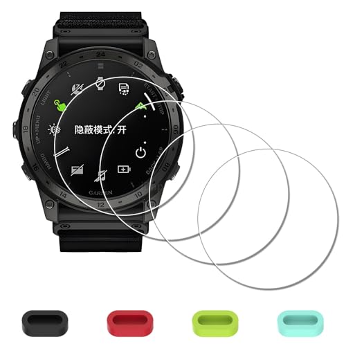 iDaPro [4Pcs para Protector de pantalla Garmin tactix 7+[4Pcs] tapones antipolvo de silicona,vidrio templado,Dureza 9H,Antiarañazos,Antiburbujas,Antihuellas,Ultra delgado,Fácil instalación