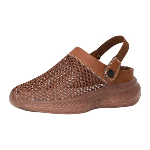 Zuecos de malla transpirables para hombre, ligeros, para caminar, cómodos mocasines sin espalda, antideslizantes, para exteriores, casuales, Brown, 37.5 EU