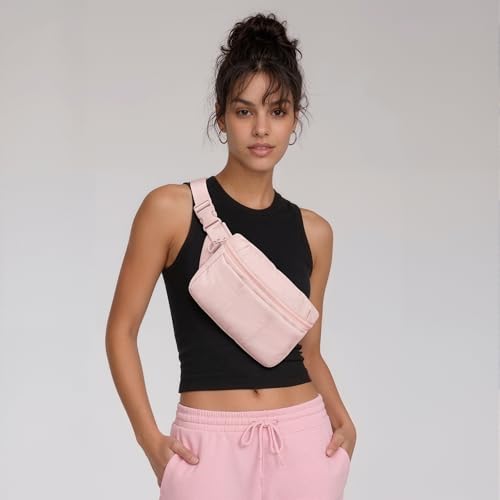 TOPEAST Waist Pack 3.5L Fanny Packs with Water Bottle Holder, Large Capacity Travel Belt Purse Anti-Theft RFID Blocking, Pink Fluffy Crossbody Sling Bag for Hiking Walking