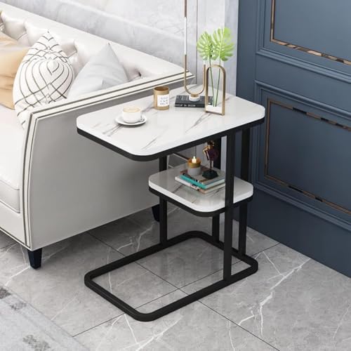 Image of Jumix Coffee Table with Rectangular Marble Look, Sofa Side Table, C-Shaped End Table, Modern, Easily Portable Snacks Metal-Framed Tea Table for The Living Room or Bedroom || Pack of 1