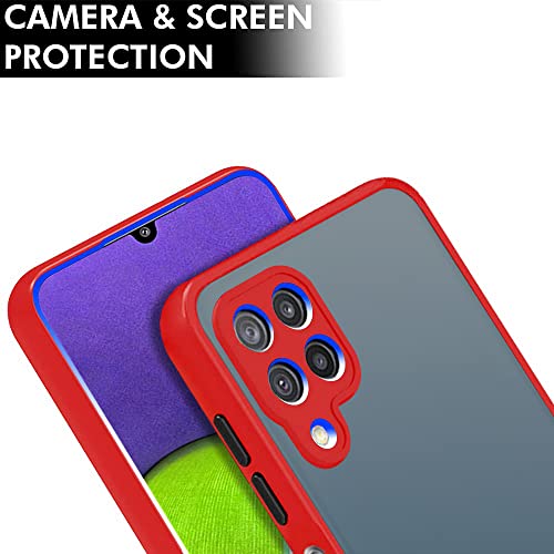Image of TheGiftKart Smoked Translucent Protective Hard Back Case Cover for Samsung Galaxy A22 4G (TPU & PC | Red Bumper)