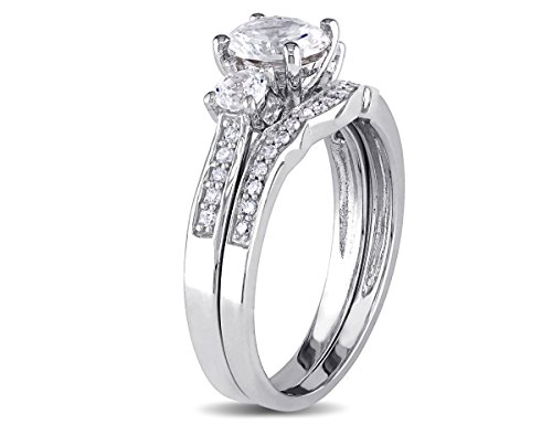 1 1/3 Carat (ctw) Lab-Created White Sapphire with Diamond Bridal Wedding Set Engagement Ring in 10K White Gold3