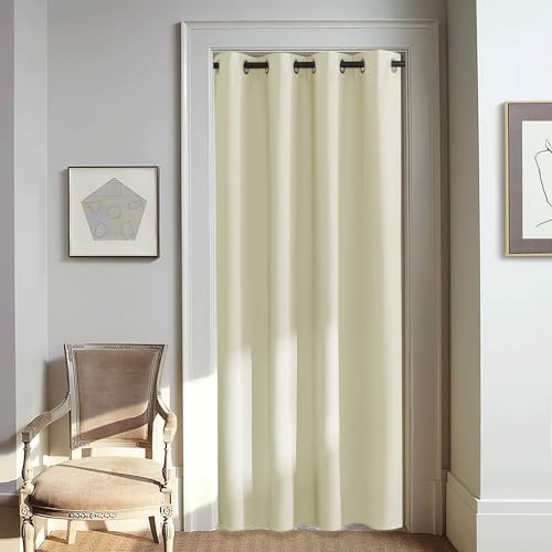 NICETOWN Room Darkening Beige Curtain 80 inch Length, Grommet Thermal Insulated Doorway Drape Blackout Curtain Sound Reducing for Bedroom/Living Room, 1 Panel, W46 X L80