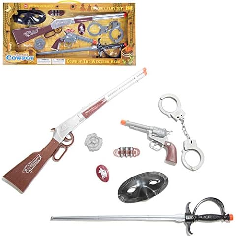 VanGoddy Kid's Wild Western 8-Piece Role-Playing Cowboy Sheriff and Bandit Activity Pretend Play Toy Set Cover