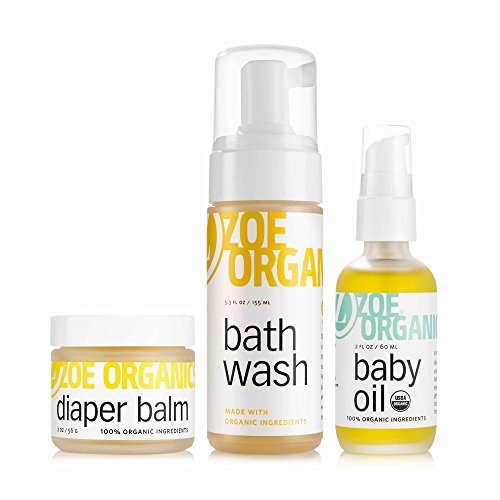 Zoe Organics - Baby Gift Set - Organic Balm, Oil and Bath Wash that Moisturizes, Protects and is Gentle on Baby’s Skin (Set of 3: Diaper Balm, Bath Wash, Baby Oil)