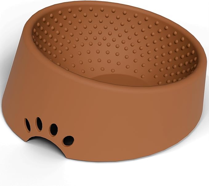 MCHXN Pet Dog Food Bowl 10° Slanted ?Silicone Material? Easy to Clean Non-Skid & Non-Spill Easier to Reach Food L/2.5 Cups (Brown)
