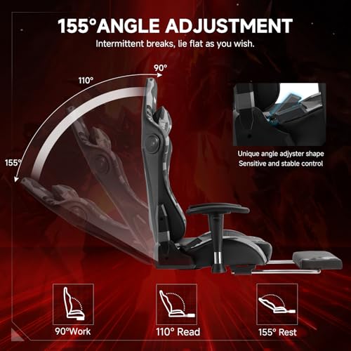 Image of GTPLAYER Gaming Chair,Gamer Chair with Bluetooth and Adjustable Backrest,Seat Height Adjustable Computer Chairs with 3D Armrests,Video Game Chair with Footrest Speakers (Camouflage)