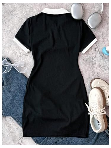 Girl's Embroidery Bowknot Mini Dresses Short Sleeve Collared Bodycon Pencil Dress2