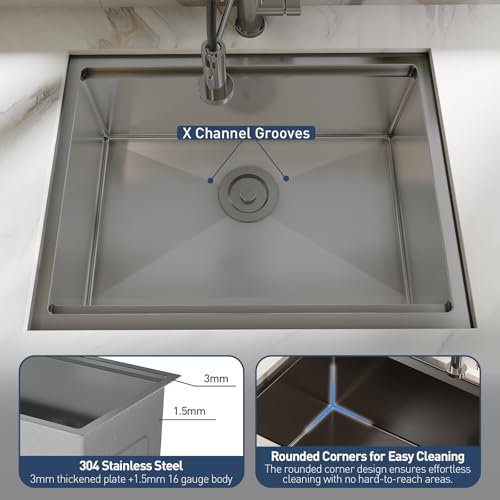 GarveeHome Undermount Kitchen Sink, 32x19 Inch Stainless Steel Kitchen- Single Bowl Sinks, Modern Top Mount 16 Gauge Workstation Sink-with Cutting Board for Bar, Black (Not Included Faucet)