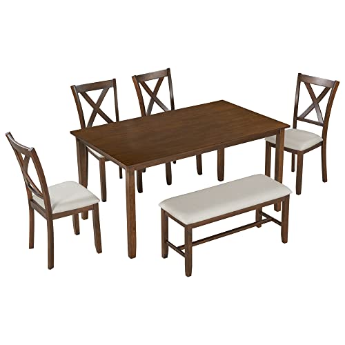 Merax-6-Piece-Wood-Kitchen-Dining-Table-Set-with-4-Fabric-Chairs-and-Bench-Family-Furniture-Natural-Cherry6pcs2