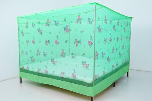 Image of Multicolor Soft Cotton Mosquito net Double Bed King Size | Pure Cotton Mosquito net (Printed-Green, 7x5)