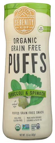 Serenity Kids 6+ Months Grain-Free Allergen-Safe Puffs for Toddlers & Babies - No Grains, Gluten, Nuts, Rice - Organic Veggies, Legumes, Olive Oil (1.5 Ounce - 1 Count) Broccoli & Spinach)