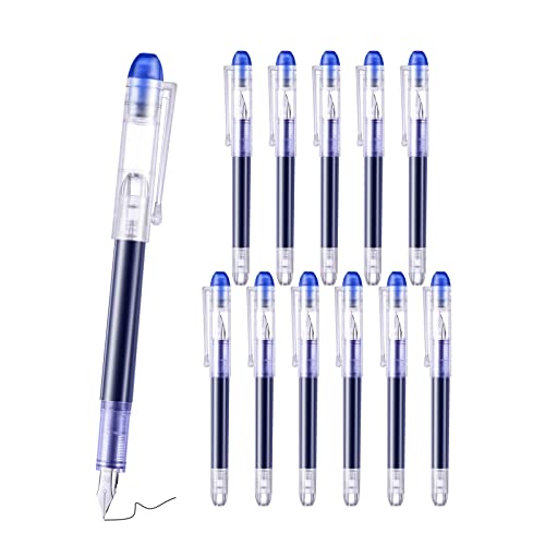 Eeoyu 12 Pieces Disposable Fountain Pens, Smooth-Writing Office Supplies For Sketching, Journaling, Calligraphy, Doodling And Gifts (Blue) #TOP7