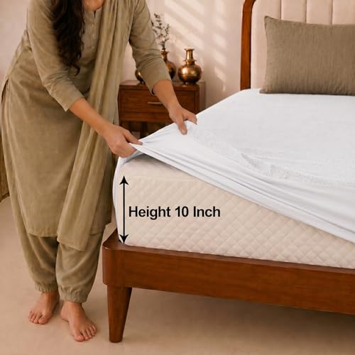 Image of Glassiano Cotton Feel Terry Ultra Soft Waterproof Mattress Protector | Breathable - Hypoallergenic Mattresses Cover with Elastic Strap for Single Bed (84x48 inch|7x4 feet, White - Pack of 1)