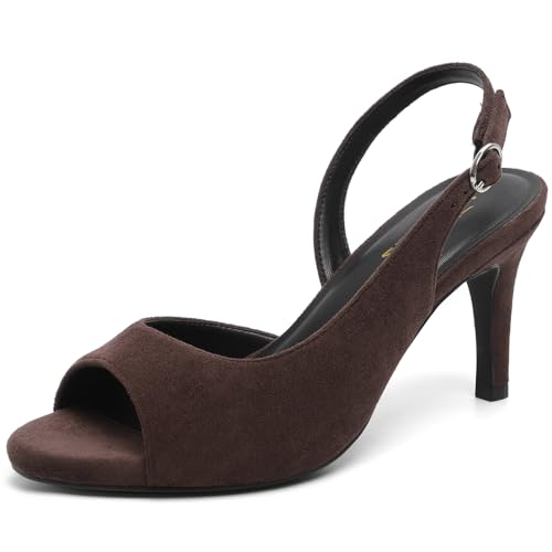 Image of RIBONGZ Block Heels for Women Closed Pointed Toe Heeled Slingback Chunky High Heel Ankle Strap Pumps Patent Leather Comfort Dressy Shoes for Work Party Prom Wedding Bridal Dress