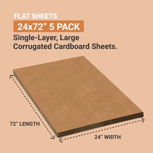 Image of AVIDITI Corrugated Cardboard Sheets 24 inch x 72 inch (5 Pack) Large Card Board for Layer Separation Packaging Mailing Shipping Packing, and Protecting Products from Forklift Damage - 5 Pack