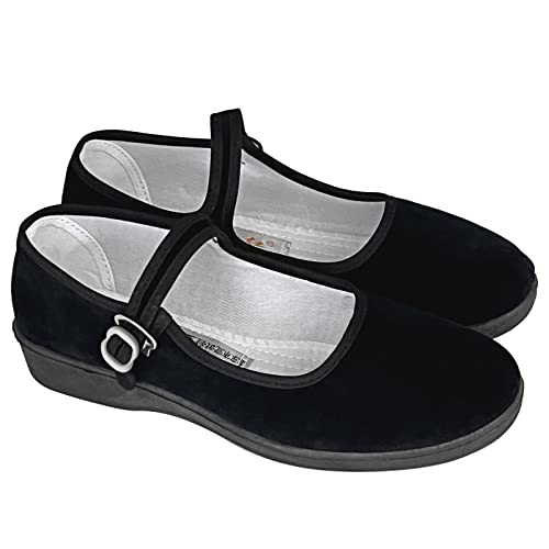 LGYKUMEG Ballerinas Damen Schwarz,Damen Trachtenschuhe,Samtschuhe Damen Mit Absatz,Die Sommerschuhe, Angenehm Und Luftdurchlässig,Schwarz,Schwarz,EU43 Cover
