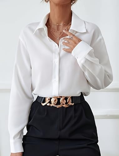 Zeagoo Womens Cotton Button Down Shirts Long Sleeve V Neck Collared Tops Work Office Blouse Shirt 2025 S-XXL2