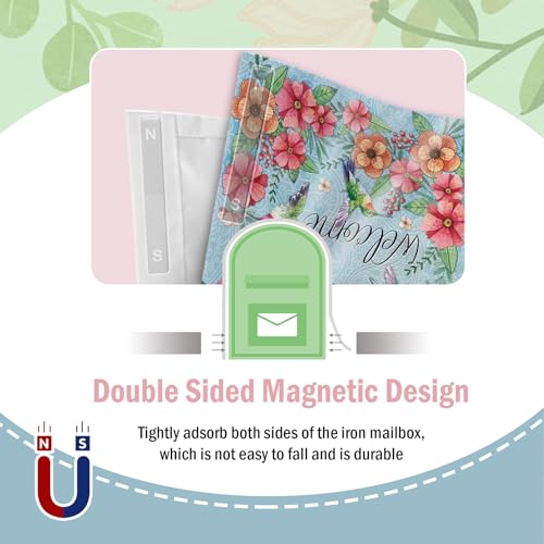Image of Welcome Spring Summer Mailbox Cover Magnetic Standard Size 20.5 inch x 18 inch, Hummingbird Anemone Flower Blue Decorative Post Letter Box Wrap Decor, Floral Seasonal Garden Yard Outdoor Decoration